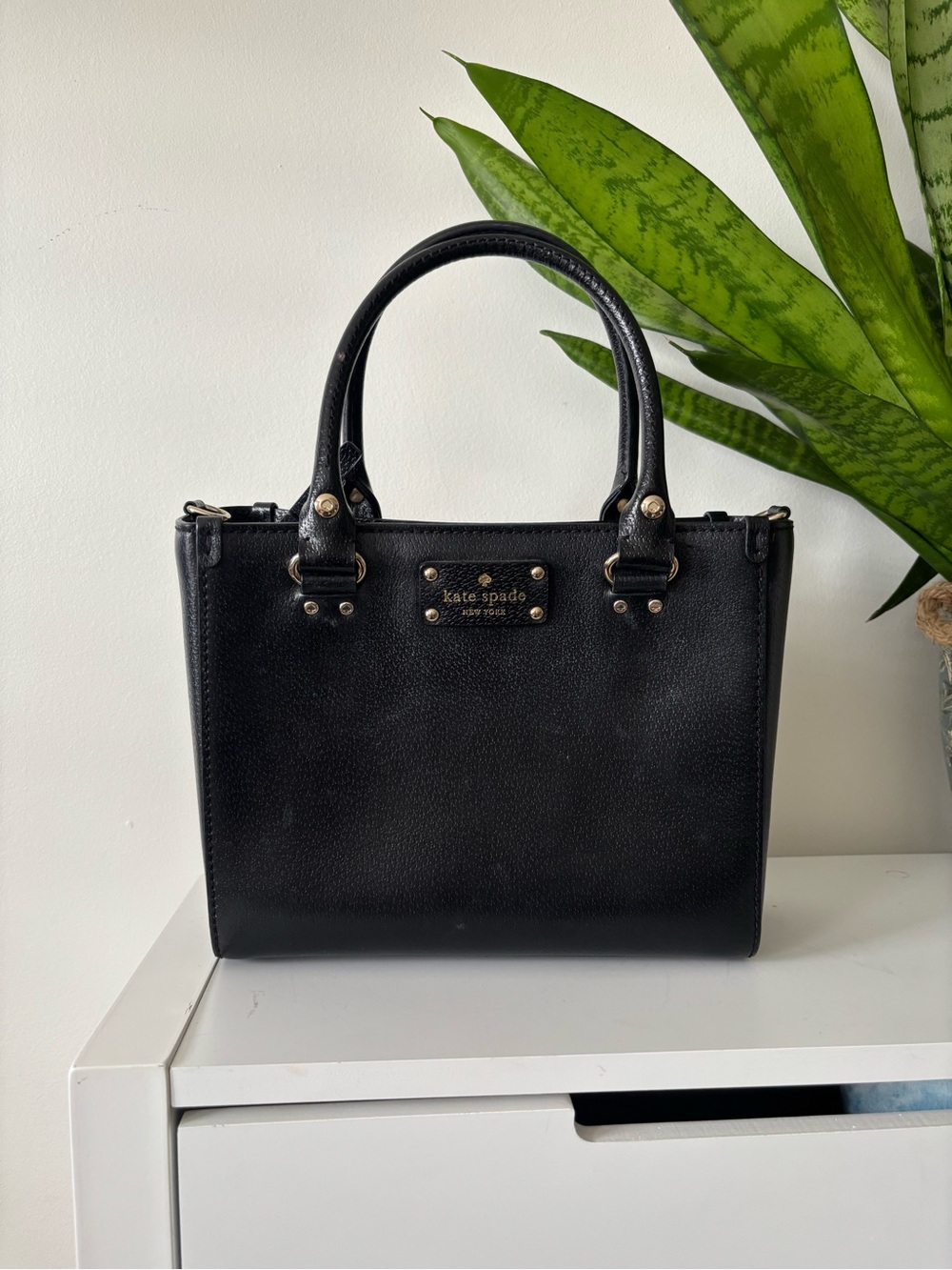kate spade Black Leather Structured Top-Handle Satchel